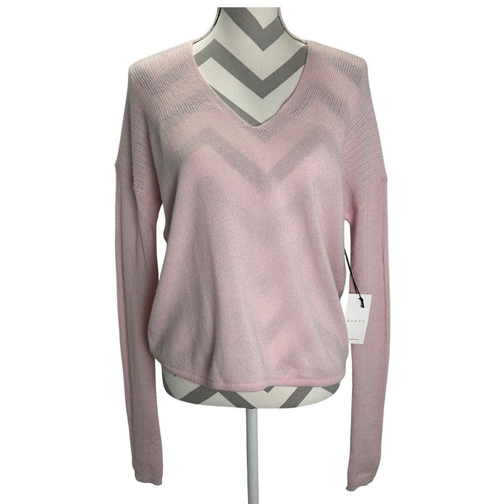 Duffy XS Pink 100% Cashmere V-Neck‎ Long Sleeve Oversized Sweater Soft Knit NWT